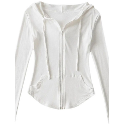 彈力連帽收腰打底衫歐美風修身顯身材辣妹氣質薄款衛衣女防曬開衫