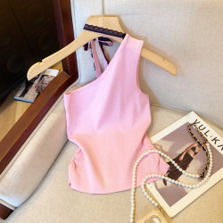 專櫃撤廻剪標蕾絲掛脖斜肩吊帶背心女夏季新款甜辣妹性感外穿上衣