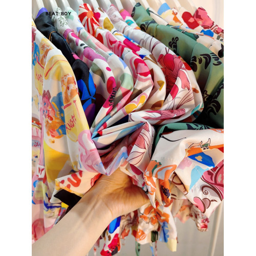 氛圍感甜辣港風復古短袖抽繩花襯衫女夏季2024新款別致小衆短襯衣