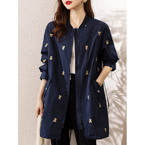 九月陌墨刺綉棒球服薄外套春季2025年新款歐貨寬鬆中長款防曬衣女