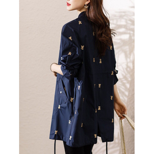 九月陌墨刺綉棒球服薄外套春季2025年新款歐貨寬鬆中長款防曬衣女