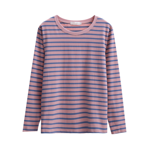 春秋裝2025年新款純棉長袖t恤女媽媽大碼女裝百搭上衣條紋打底衫