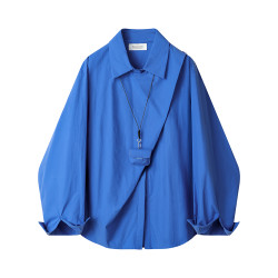 XinmonLee別致高級感輕奢風藍色襯衫2025春季法式氣質設計感襯衣