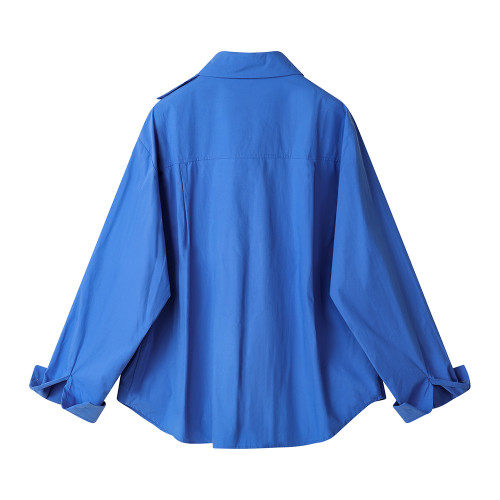 XinmonLee別致高級感輕奢風藍色襯衫2025春季法式氣質設計感襯衣