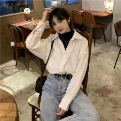 胖mm白色假兩件襯衫女春秋季2025年新款設計感長袖內搭外穿上衣服