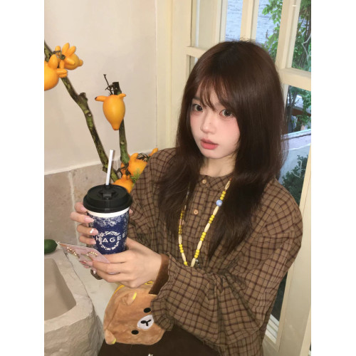 日系復古格紋襯衫女早秋季2025新款寬鬆氣質長袖上衣服獨特超好看