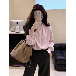 冬季輕奢高級感洋氣減齡上衣獨特超好看氣質百搭通勤風粉色襯衫女