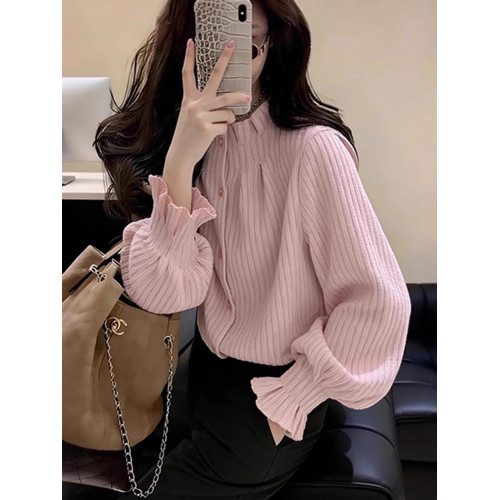 冬季輕奢高級感洋氣減齡上衣獨特超好看氣質百搭通勤風粉色襯衫女