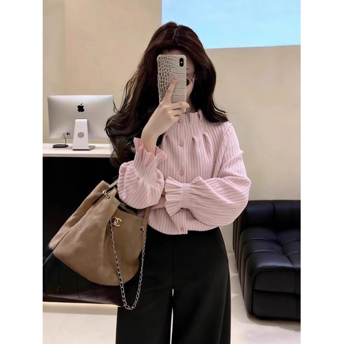 冬季輕奢高級感洋氣減齡上衣獨特超好看氣質百搭通勤風粉色襯衫女