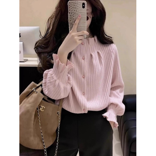 冬季輕奢高級感洋氣減齡上衣獨特超好看氣質百搭通勤風粉色襯衫女
