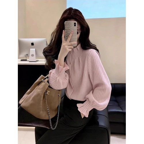 冬季輕奢高級感洋氣減齡上衣獨特超好看氣質百搭通勤風粉色襯衫女