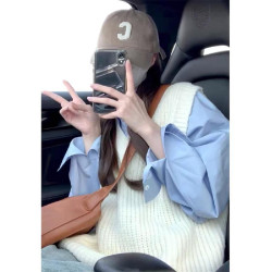 法式藍色襯衣內搭襯衫外套馬甲女春季2026新款上衣設計感小衆高級