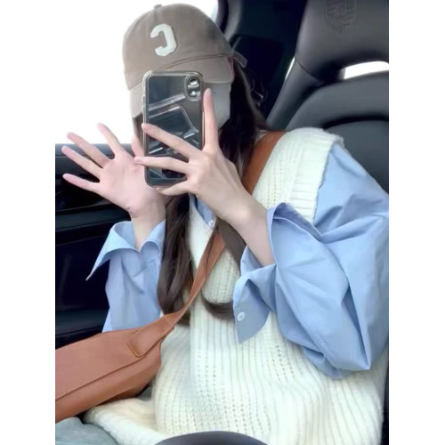 法式藍色襯衣內搭襯衫外套馬甲女春季2026新款上衣設計感小衆高級