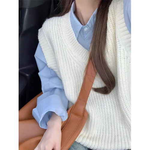 法式藍色襯衣內搭襯衫外套馬甲女春季2026新款上衣設計感小衆高級