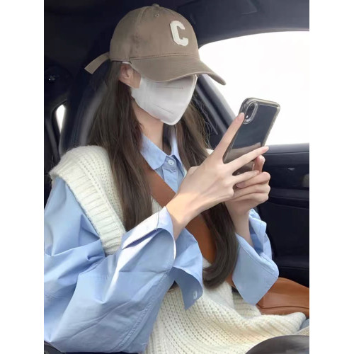 法式藍色襯衣內搭襯衫外套馬甲女春季2026新款上衣設計感小衆高級