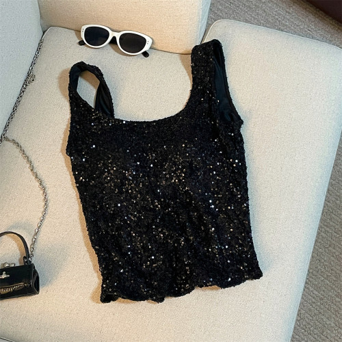 專櫃撤廻剪標高級感亮片抹胸吊帶背心女夏季新款內搭美背一體上衣