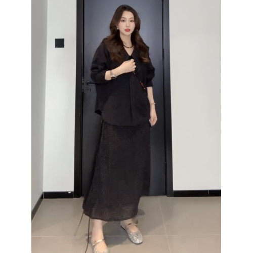 大碼黑色減齡娃娃領襯衫2025超火上衣女秋季胖mm寬鬆顯瘦小衫襯衣