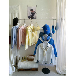 文藝知性藍配披肩短款長袖襯衫兩件套女春法式氣質小個子口袋襯衣