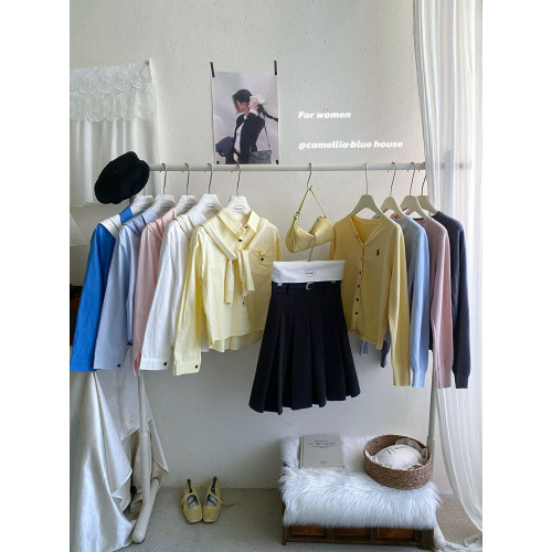 文藝知性藍配披肩短款長袖襯衫兩件套女春法式氣質小個子口袋襯衣