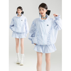 KEIKO 戶外藍色立領防曬衣春夏輕薄防紫外線外套+半身裙兩件套裝