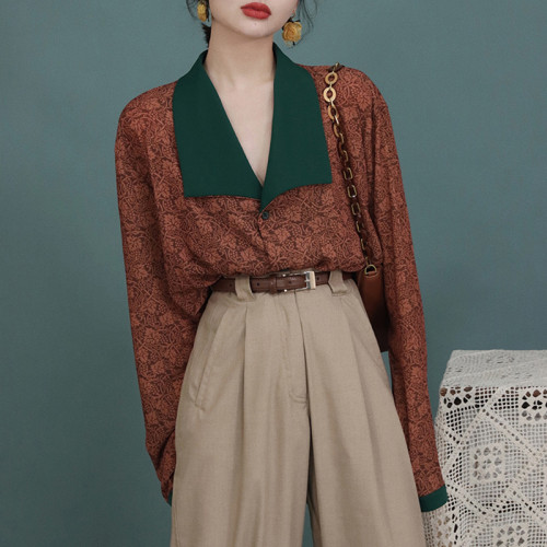 屬於你的80年代港風穿搭襯衫2022秋季古著風vintage碎花襯衣