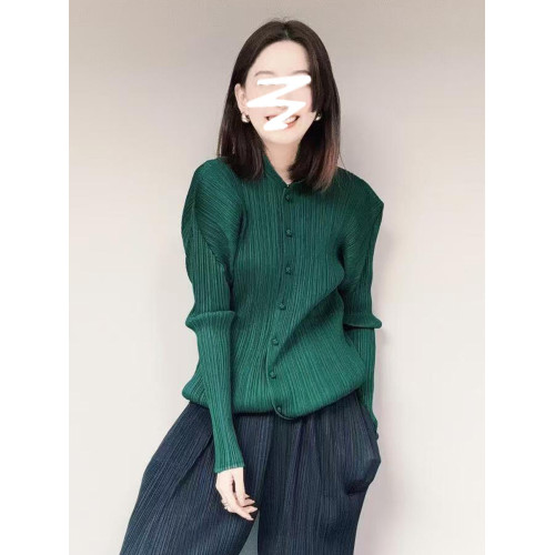 宅家褶皺2025秋季時尚純色短外套修身舒適百搭長袖單排釦開衫上衣