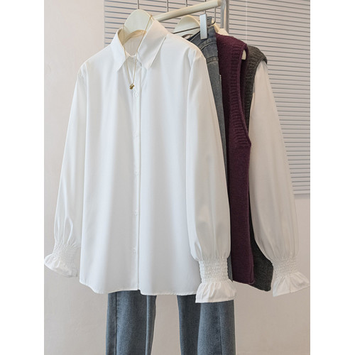 小香風套裝女春秋款大碼胖mm時髦洋氣蝴蝶結針織馬甲白襯衫兩件套