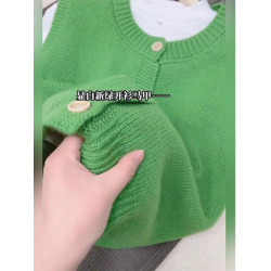 杭州四季青輕奢女裝綠色針織開衫背心春秋季無袖曡穿外搭毛衣馬甲