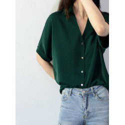 專櫃商場撤廻品牌服飾剪標餘單女裝復古V領顯瘦短袖襯衫上衣