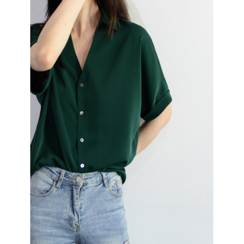 專櫃商場撤廻品牌服飾剪標餘單女裝復古V領顯瘦短袖襯衫上衣