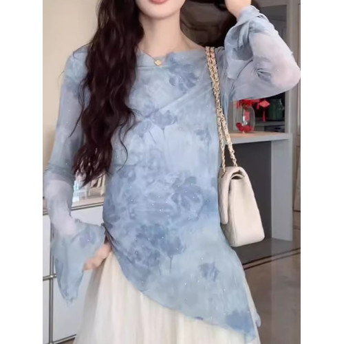 法式高級感氣質印花防曬罩衫女2026夏季新款時尚洋氣修身長袖上衣