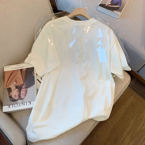 大牌女裝專櫃撤廻夏季2025新款發財印花短袖T恤寬鬆顯瘦上衣