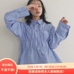 B07026日單新款客供料單排釦寬鬆顯瘦彈力松緊女純色氣質長袖襯衫