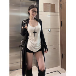 黑色長袖開衫防曬服女夏季新款外套不規則寬鬆顯瘦中長款防曬上衣