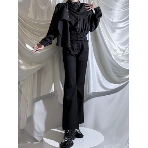 Aont【秋冬加絨版】雙生子套裝原創設計感襯衫高級感雙腰帶騎士褲