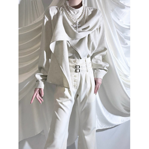 Aont【秋冬加絨版】雙生子套裝原創設計感襯衫高級感雙腰帶騎士褲