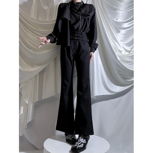 Aont【秋冬加絨版】雙生子套裝原創設計感襯衫高級感雙腰帶騎士褲