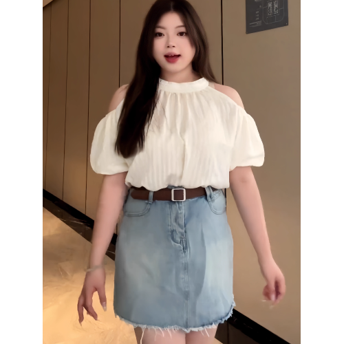 大碼女裝法式絕美氣質短袖襯衫夏季胖mm今年流行漂亮小衫露肩上衣