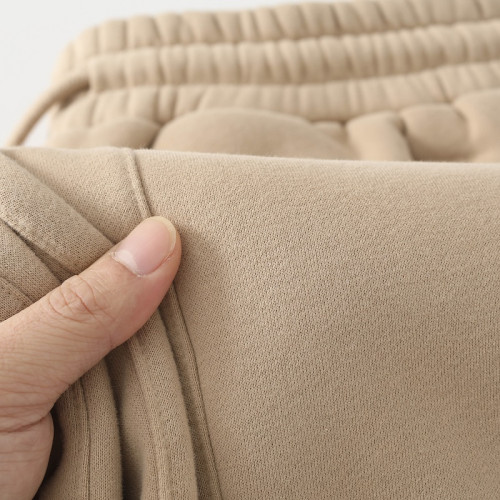 百搭又隨性！卡其色加絨加厚衛褲女淺咖啡色寬鬆休閒運動褲男秋冬