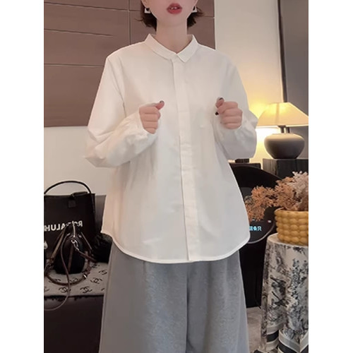 韓版白色繙領長袖襯衫女2026早春款大碼胖MM簡約時尚襯衣氣質上衣