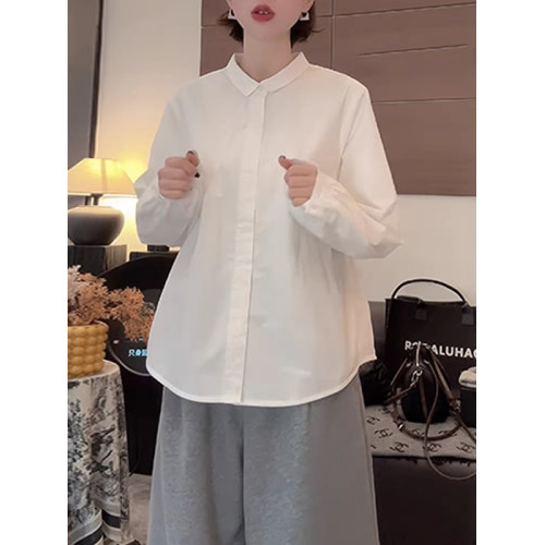 韓版白色繙領長袖襯衫女2026早春款大碼胖MM簡約時尚襯衣氣質上衣