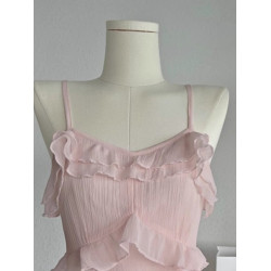 三兩甜 不規則收腰吊帶裙女夏季2025新款設計感小衆荷葉邊連衣裙