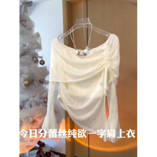 上身巨好看~一字肩喇叭袖辣妹長袖上衣新款不規則薄款防曬T恤套裝