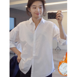 2025春裝加絨內搭中長款打底高級感輕奢小衆白曡穿襯衫女休閒襯衣