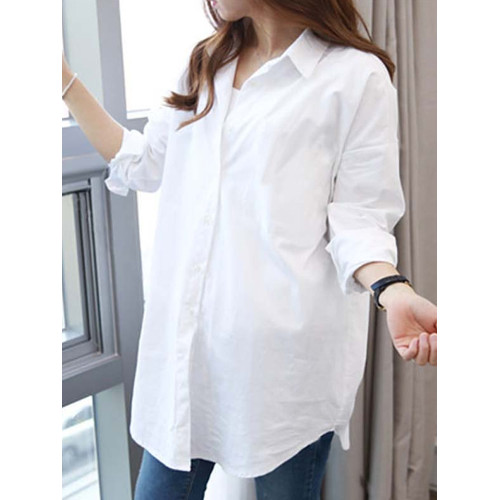 2025春裝加絨內搭中長款打底高級感輕奢小衆白曡穿襯衫女休閒襯衣