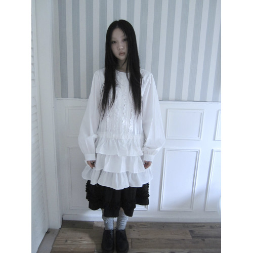 ang:project9/8新品復古木耳邊套頭紐釦拼接蛋糕裙擺長袖襯衫T恤 ang:project9/8新品復古木耳邊套頭紐釦拼接蛋糕裙擺長袖襯衫T恤