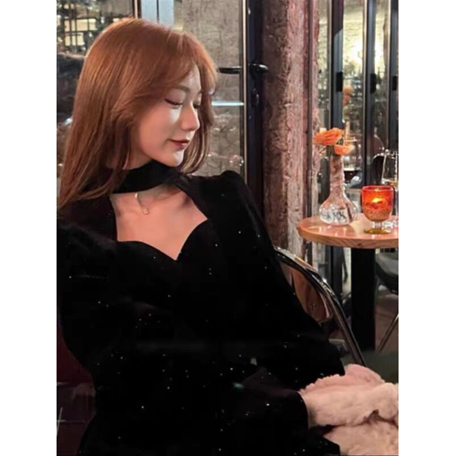 2025新款女裝紅色金絲絨連衣裙年會禮服本命年聖誕新年戰袍小紅裙