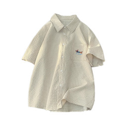 夏季港風復古短袖襯衫女胖mm大碼寬鬆顯瘦學生休閒百搭襯衣外套潮