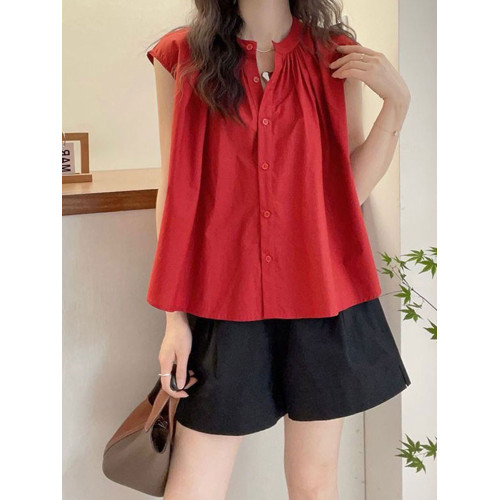 2025夏新款韓版休閒襯衫女飛飛袖上衣時尚氣質設計感小衆襯衣T恤