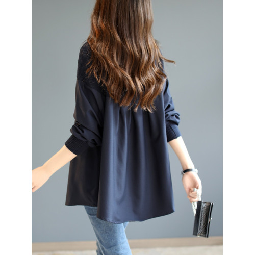 氣質春秋季針織拼接女裝長袖連帽上衣休閒2026中長款慵懶衛衣新款